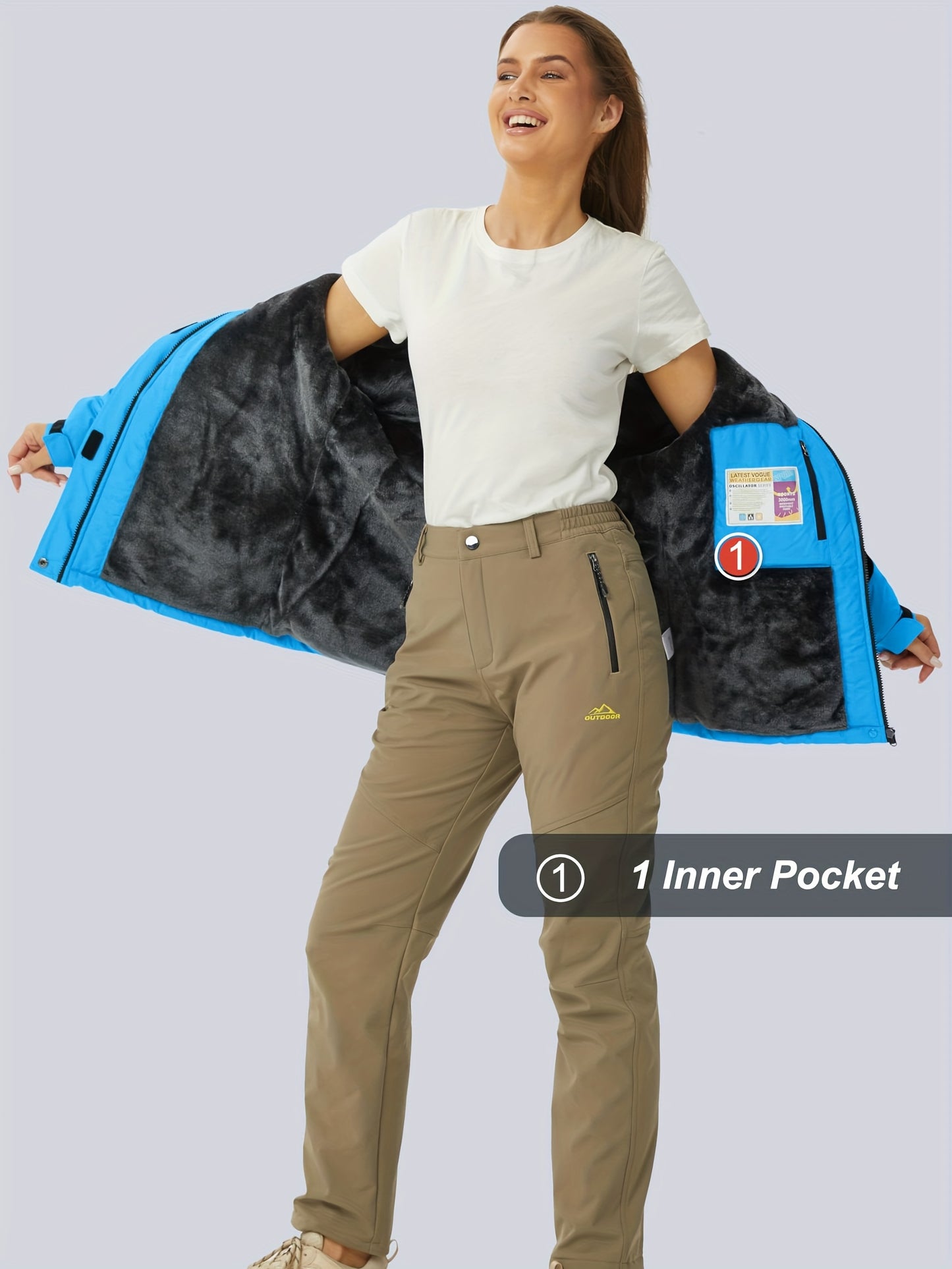 [Winter Jacket for Women]Women'S Ski Snowboard Jacket Thermal Fleece Insulated Snow Jacket Casual Work Jacket Coat Windbreaker Parka 4 Pockets Camping Snow Jacket Warm Winter Hiking Fleece Lined Jacket