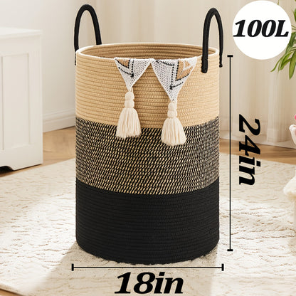 Collapsible Laundry Basket, Woven Rope Laundry Hamper, 12.15gal/15.85gal/ 21.13gal/26.42gal Laundry Bag For Decor Storage Of Dirty Clothes, And Blankets In Bathroom, Room And Living Room