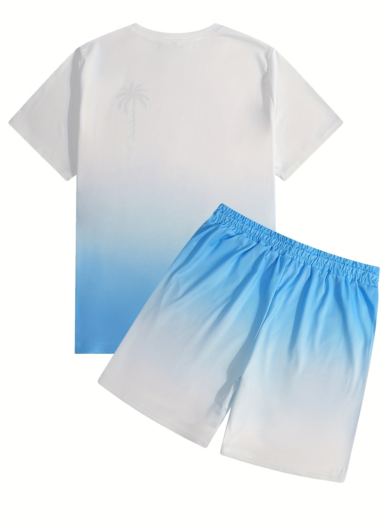Men's stylish sportswear two piece set, casual crew neck t-shirt and shorts, 100% polyester, full coverage print, slight stretch, regular fit, summer sweatshirt