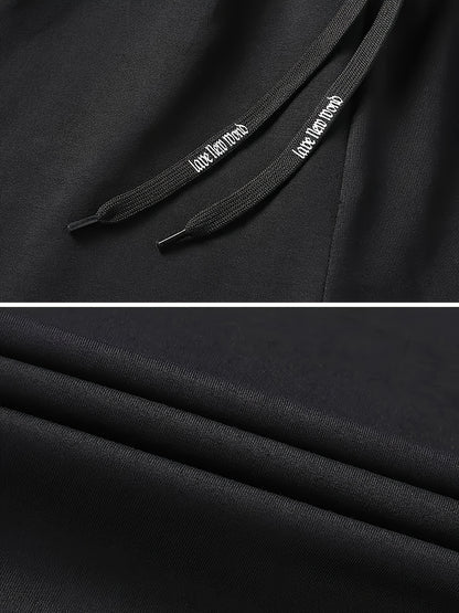 Men's 3pcs Set Solid Color Loose Casual Sport Pants - Letter-printed Zipper Pockets, Elastic Drawstring Waist, All-season Fitness And Daily Jogging Pants, Machine-washable Black/navy Blue/gray - Mens Sweatpants for Summer 3pcs with Pockets
