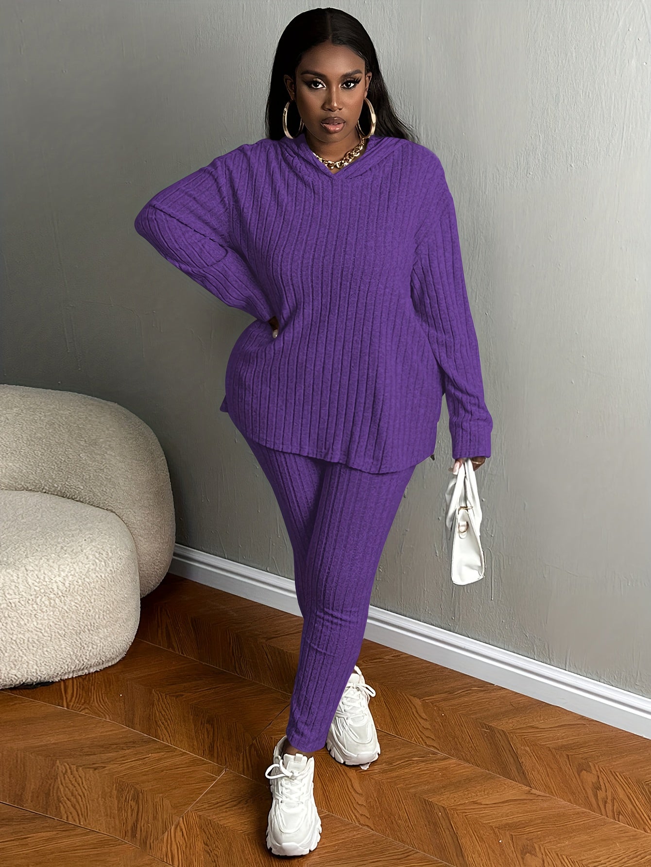 Plus Size, Women's Plus Size 2pcs Outfits Sweatsuits Sets Long Sleeve Hoodies Lounge Sets