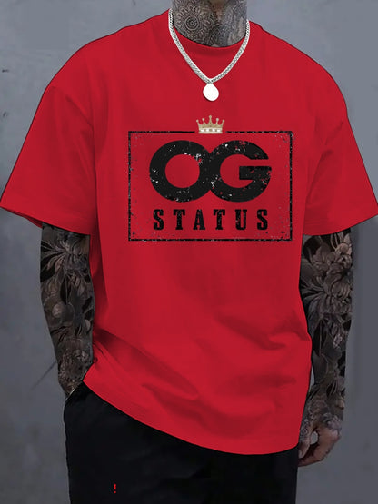 OG STATUS Men'S Short Sleeve T-Shirt With Indigenous Identity Print, Creative Graphic, Crew Neck, Summer Outdoor Casual Streetwear Top, Plus Size