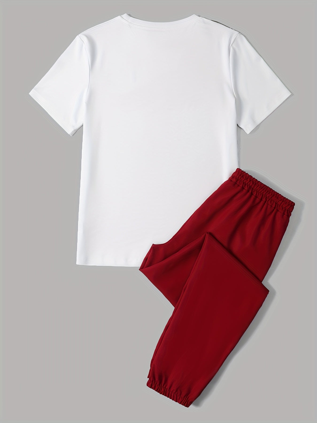 Men'S Summer Casual 2pcs Athletic Set, Short Sleeve Crew Neck T-Shirt And Long Pants, 100% Polyester, Slight Stretch, Knit Fabric, with Pocket Detail, Regular Fit