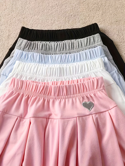 Randomly Send 2pcs, Girls' Pleated Skirt, Pants Belt, Safety Pants Skirt, Versatile Children's Anti Light Half Length Skirt, Summer Mid Size Children's Fashion, Suitable for Outdoor Sports Wear