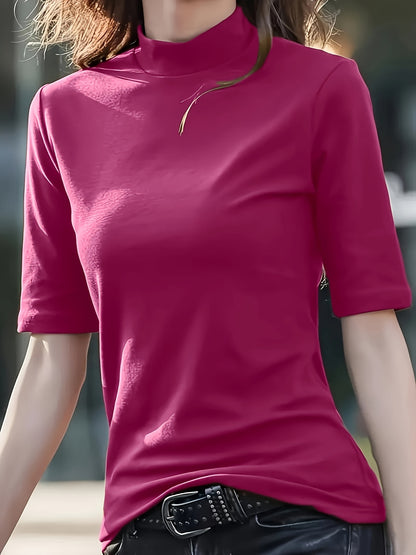 Women'S Casual T-Shirt - High Elasticity Solid Green Crew Neck Top, Machine Washable & Dry Cleanable, Regular Fit All-Season Versatile Shirt for Casual Attire, Ladies T Shirts, Elegant Style, Highelasticity Fabric