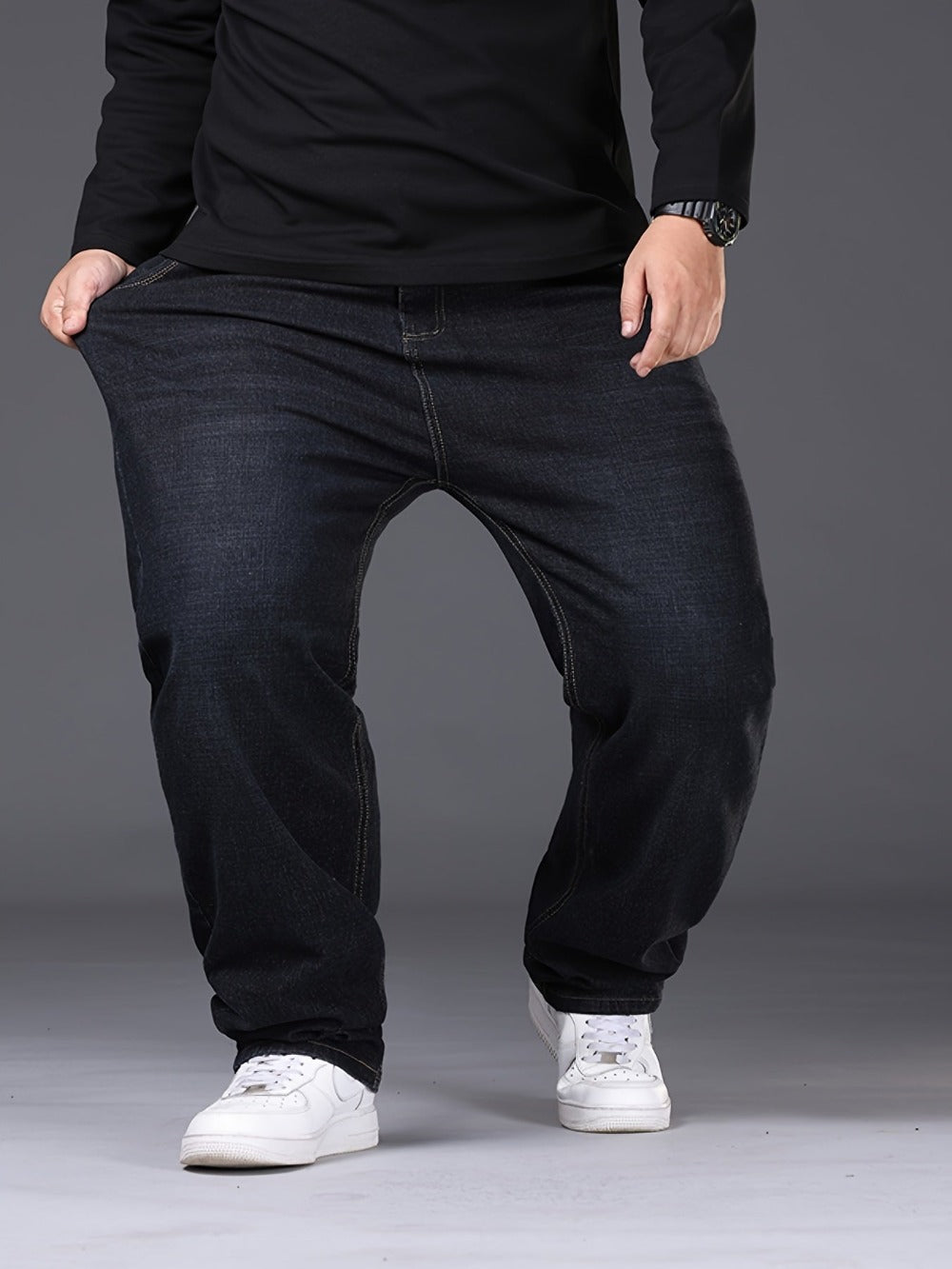 Men's Baggy Jeans - Black Denim Clean Finish
