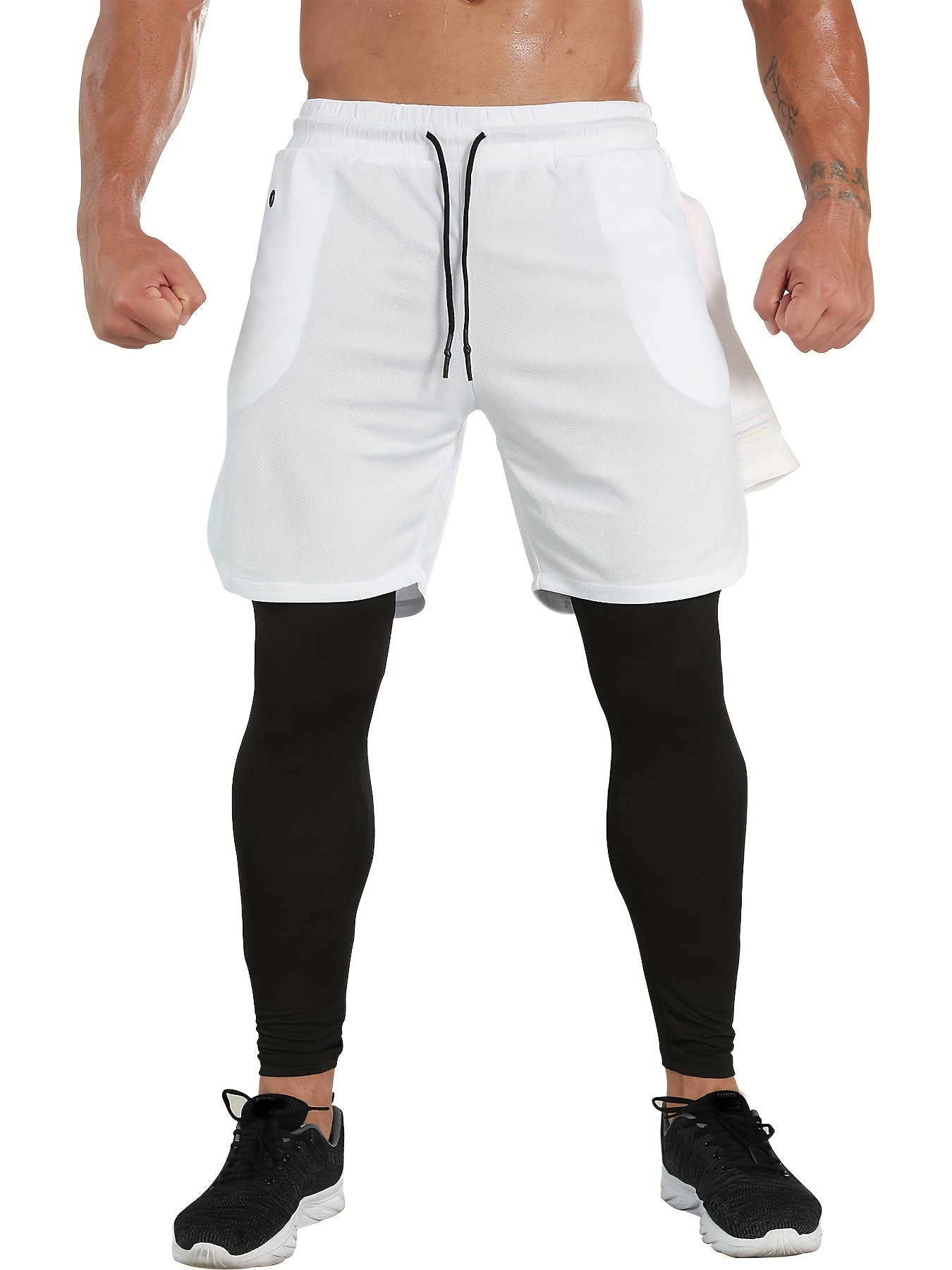 Compression Pants Men 2 in 1 Running Pants Workout Pants for Men Gym Tights with Towel Loop