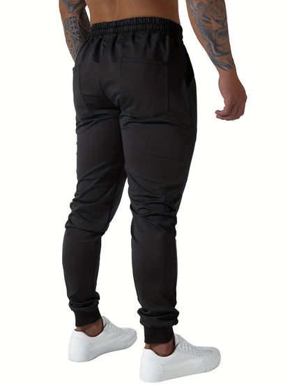 3pcs Men's Jogger Sweatpants - Ultra-Elastic Gym Pants with Deep Side Pockets, Mid-Rise Athletic Workout Bottoms, Solid Color Casual & Training Wear, Machine Washable (Regular Fit) - Bulk Pack for Running, Gym, Everyday Use - Easy Care &