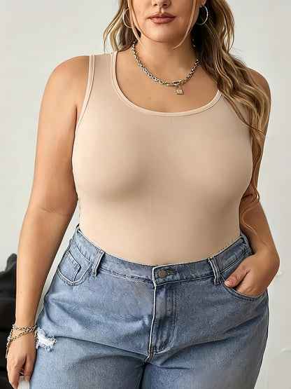 [Plus Size Tank Tops] 3pcs Women's Plus Size Solid Color Tank Tops - Breathable Stretch Fabric Base Layer Shirts, Opaque Non-Sheer Blouses Suitable for Casual, Home Wear & Layering, Year-Round Layering (Hand Washable, No Transparency)