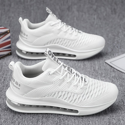 1pair Men'S All-Season Sports Running Shoes, Casual Street Style, Solid Color, Air Cushion, Lace-Up, Low Top, Faux Upper, Fabric Inner & Insole, Rubber Sole