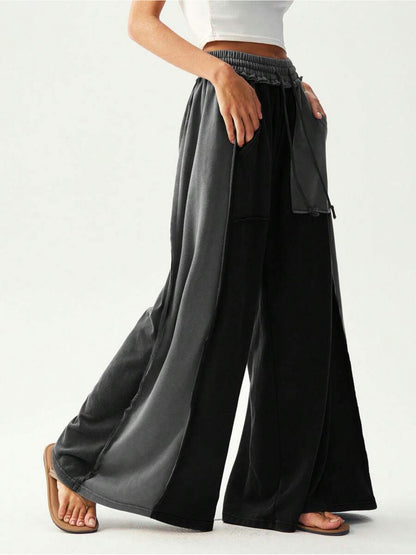 BOHO Women'S Casual Patchwork Multicolor Loose Wide-Leg Washed Pants