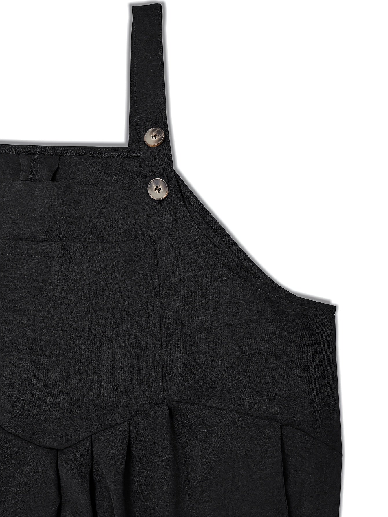 Plus Size, Plus Size Solid Color Sleeveless Overall with Pockets, Spring And Summer, Black Jumpsuits.