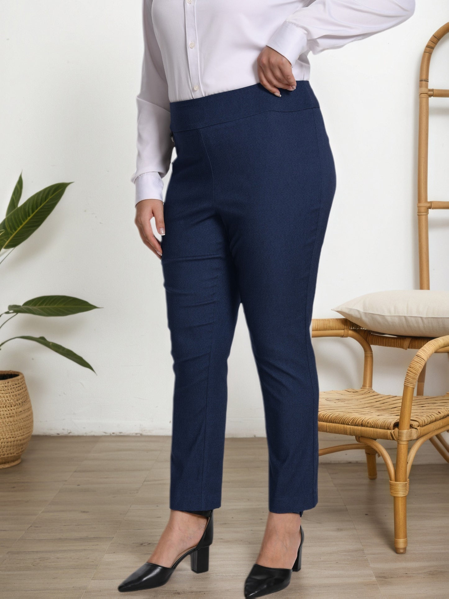 Plus Size - Plus Size - Women Pull on Pant with Silver During Super Stretch Soft Millennium Fabric to Work Ankle Pant