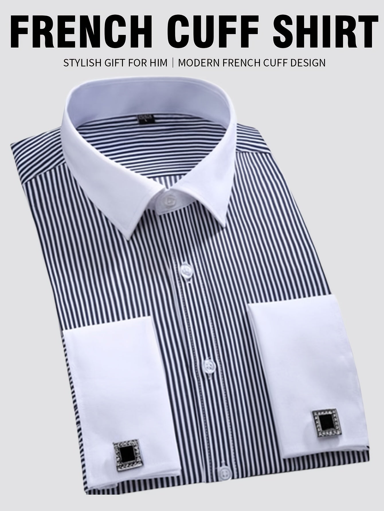 2026 French Cuff Dress Shirt 1pc For Men With FREE Random Cufflinks Set - Luxury Formal Wedding Shirt, Business Office Elegant Attire