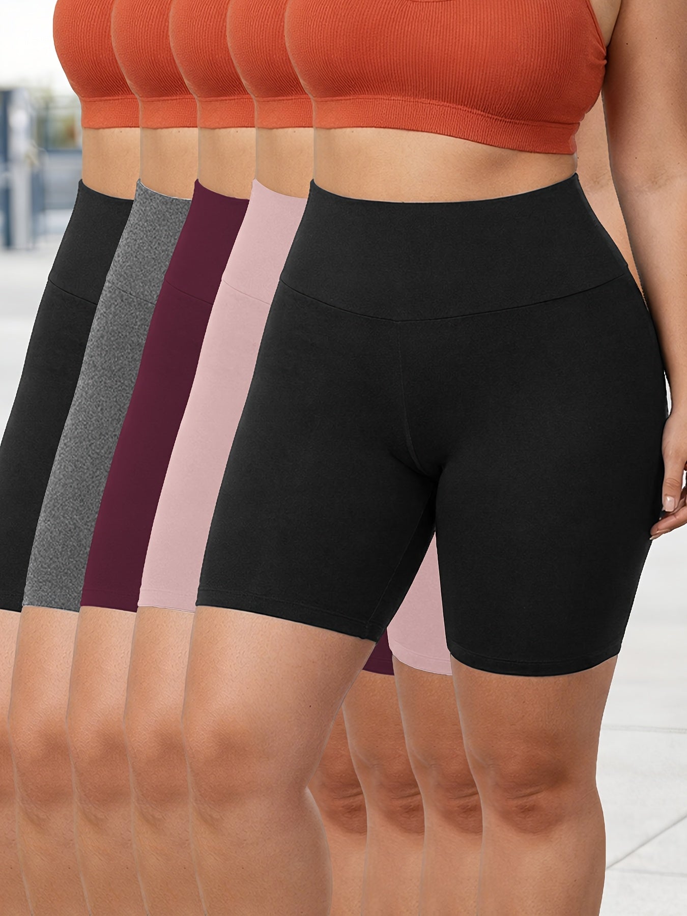Set of 5 Plus Size Biker Shorts for Women, High Waisted, Ultra Soft, Non-Transparent Workout Yoga Athletic Shorts