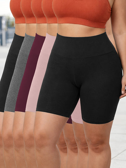 Set of 5 Plus Size Biker Shorts for Women, High Waisted, Ultra Soft, Non-Transparent Workout Yoga Athletic Shorts