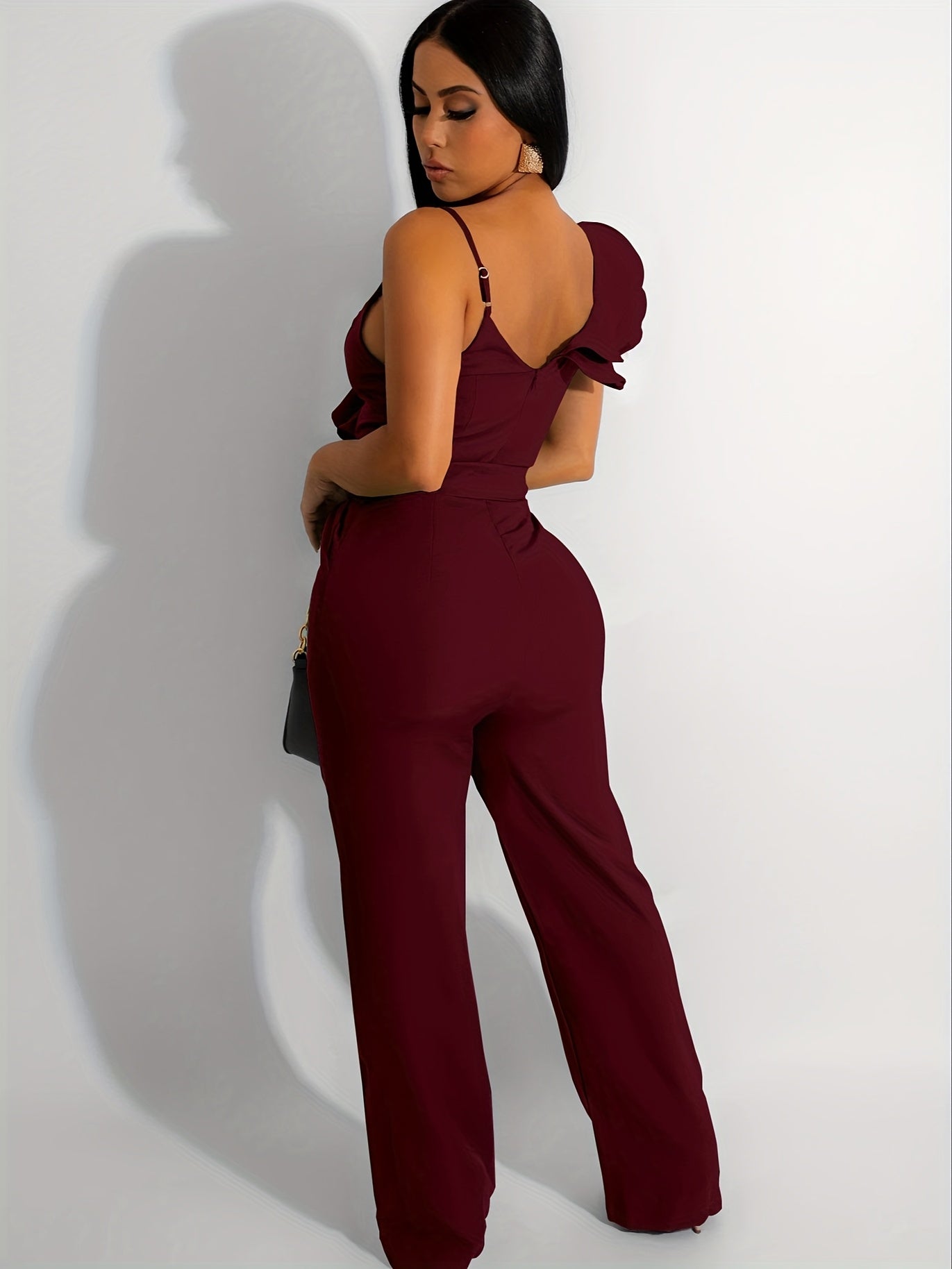 Womens Casual 1pc Jumpsuits V-Neck Sleeveless Ruffle Elegant Romper Wide Leg Pant Sexy Party Clubwear Overalls
