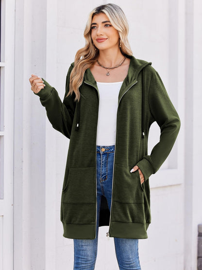 Women'S Zip Up Hoodies Long Sleeve Fall Tunic Hooded Sweatshirt Oversized Fleece Jacket with Pockets Fall Coats