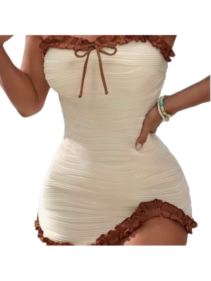 New European and American Style Sexy Fashionable Vacation Hot Spring Swimsuit Set with Bow, Slim-Fit Bikini, Tankini