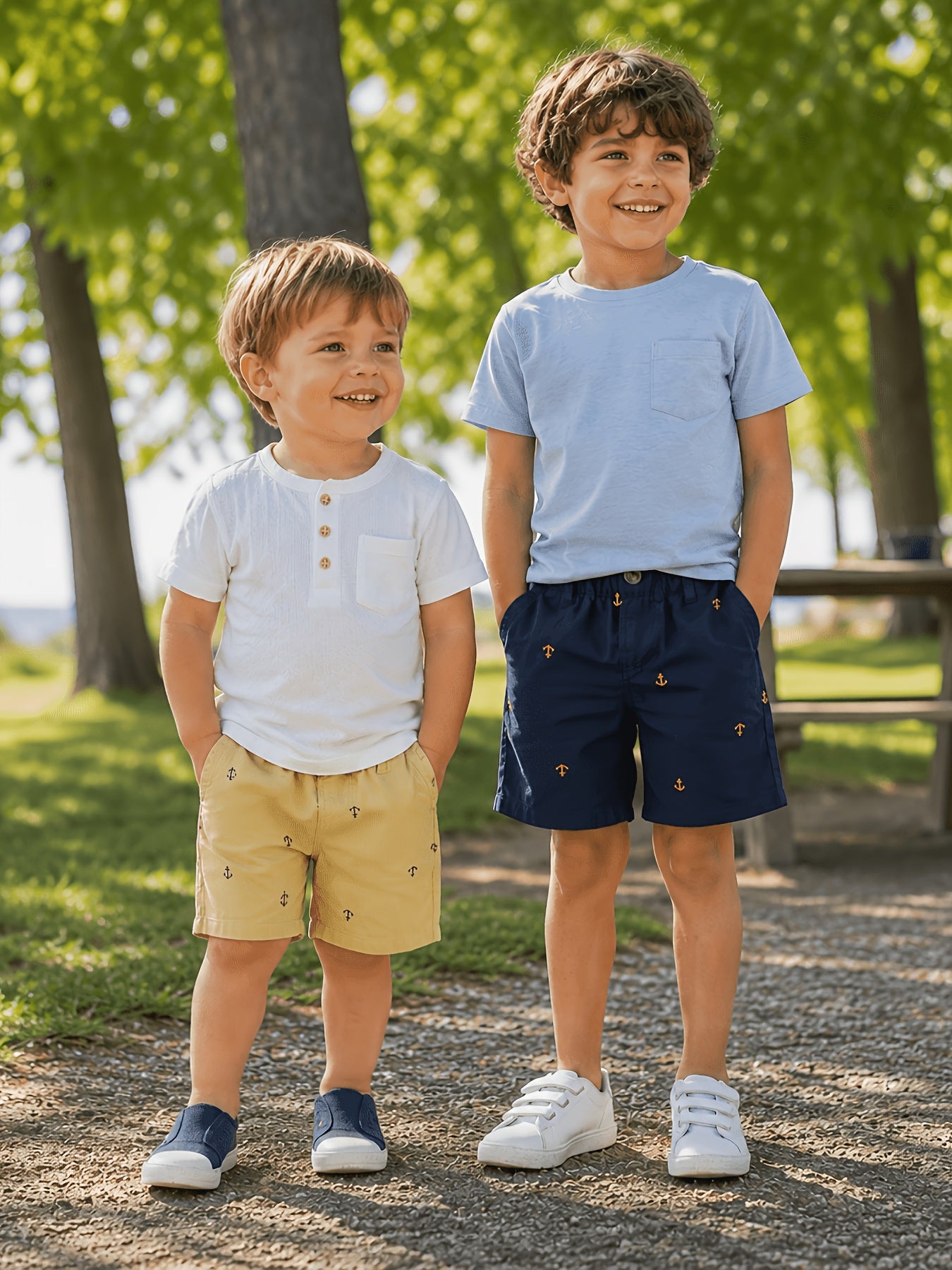 2-Pack Toddler Boys' Athletic Shorts With Pockets - Pull-On Design Active Adorable Anchor-Print, Soft And Breathable Casual Summer Shorts For Kids 1-7 Years, for Outdoor