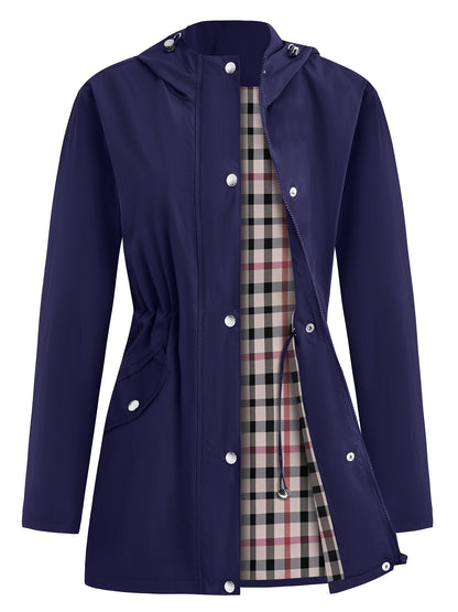 Women'S Lightweight Raincoat - Breathable Windbreaker Jacket With Adjustable Hood, Stylish Trench Coat For Outdoor & Work, Machine Washable, X-Shape Design