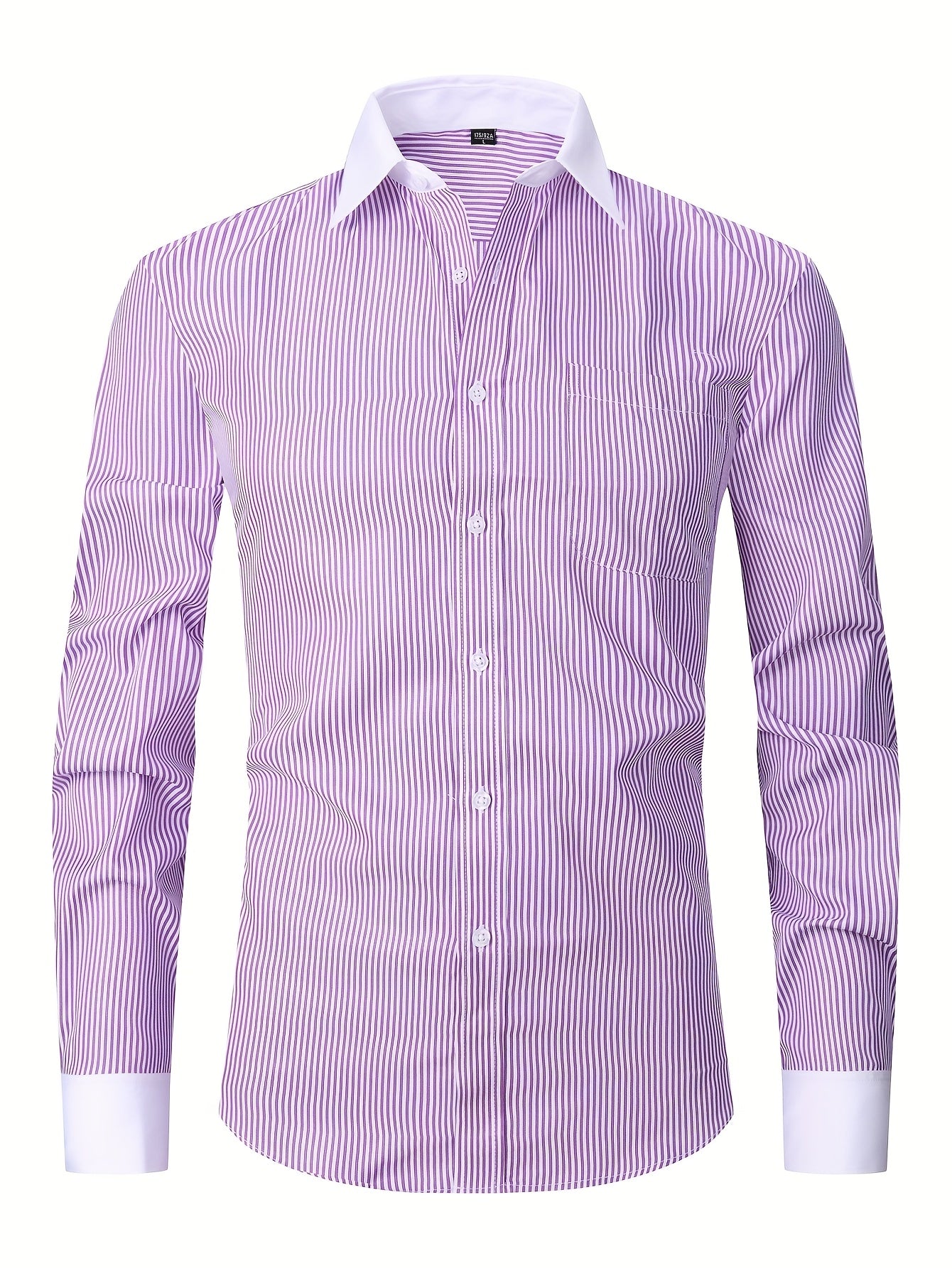 Men'S Striped Dress Shirt Long Sleeve - Premium Formal Shirt for Business, Weddings & Events, Lapel Collar, Single-Breasted, Wrinkle Resistant, Comfort Fit, Classic Office And Party Attire