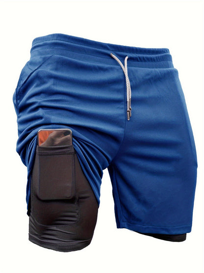 5pcs High Stretch Sports Shorts 5pcs Men'S 2-in-1 Double Layer Shorts With Inner Pocket, High Stretch Sports Shorts For Summer Gym Workout Training