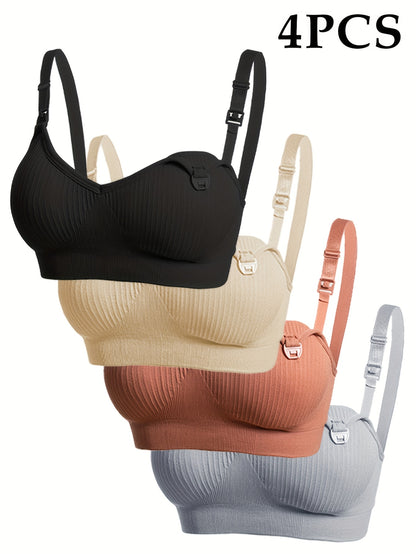 4pcs Sleep And Sports Dual Use Convenient Breastfeeding Anti Leakage Abdomen Control One Piece Seamless Fabric Suitable For Night Nursing Daily Sports
