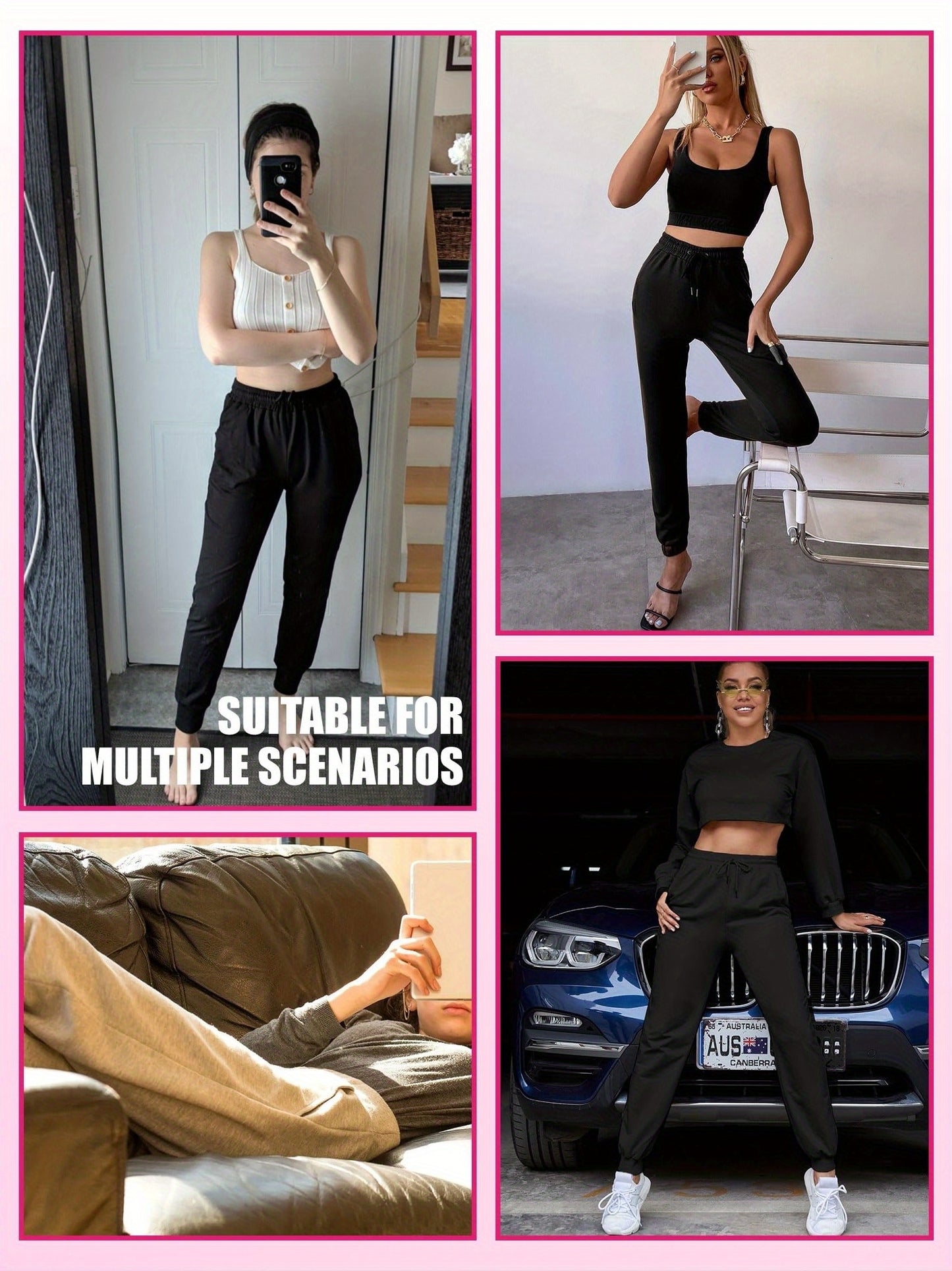 4pcs Soft Lightweight Jogger Sweatpants with Pockets & Drawstring Waist - Comfy Pants Suitable for, Travel, Lounge - Casual Wear, Solid Color, Year-Round Use (Regular Fit)