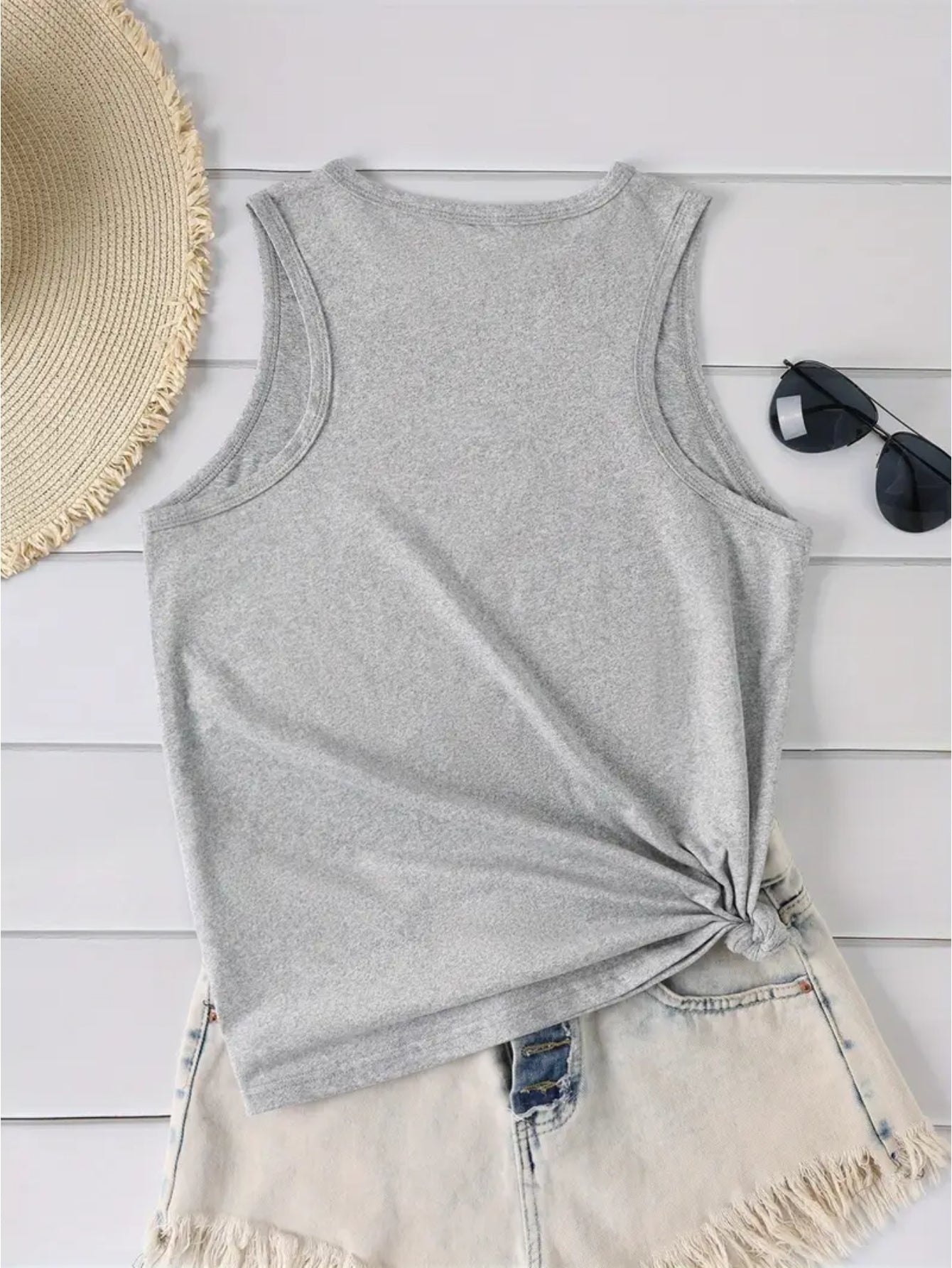 Light Grey Polyester Printed V-Neck Tank Top - product view 9