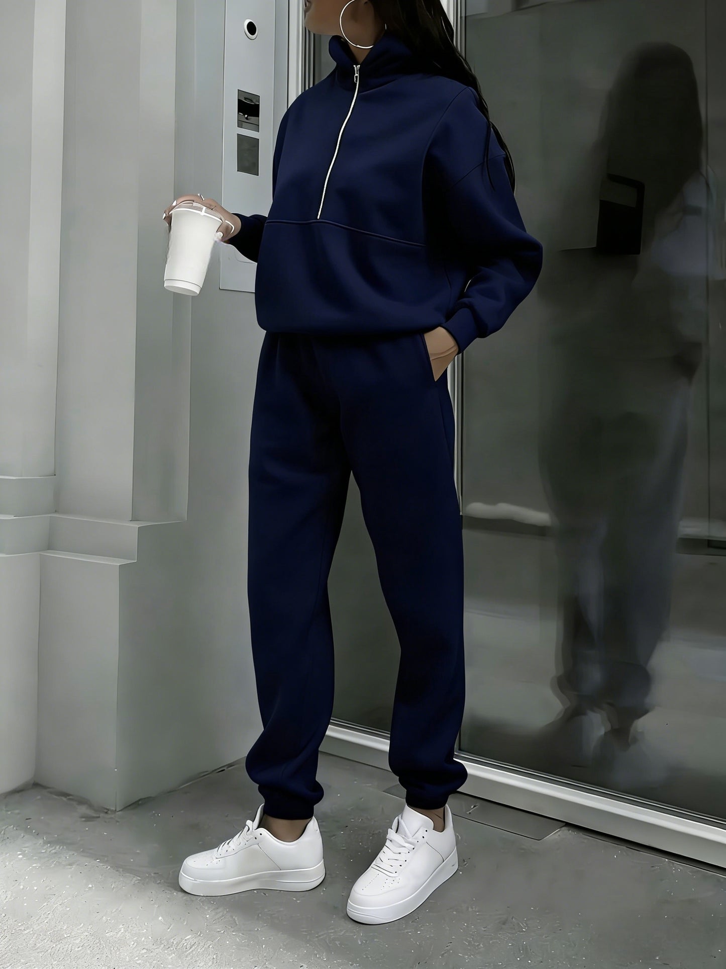 Women's Comfortable Workout Set - Autumn Gym Pants & Sweater Combo with -filled Lining, Loose-Fit Running Tracksuit, Elastic Waistband & Full-Zipper Compatible for Outdoor Training, Yoga, Casual Outdoors - Warm Athletic Lounge Suit (Spring Autumn)