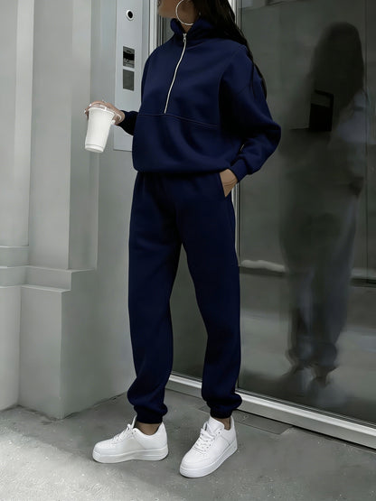 Women's Comfortable Workout Set - Autumn Gym Pants & Sweater Combo with -filled Lining, Loose-Fit Running Tracksuit, Elastic Waistband & Full-Zipper Compatible for Outdoor Training, Yoga, Casual Outdoors - Warm Athletic Lounge Suit (Spring Autumn)