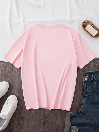 Plus Size - Plus Size - Short Sleeve Crew Neck T-Shirts for Plus Size Women (1XL-5XL) Featuring Patterns And Letter Designs, Made from Soft And Comfortable Fabric, Perfect for Festive Occasions, Making an Excellent Holiday Gift