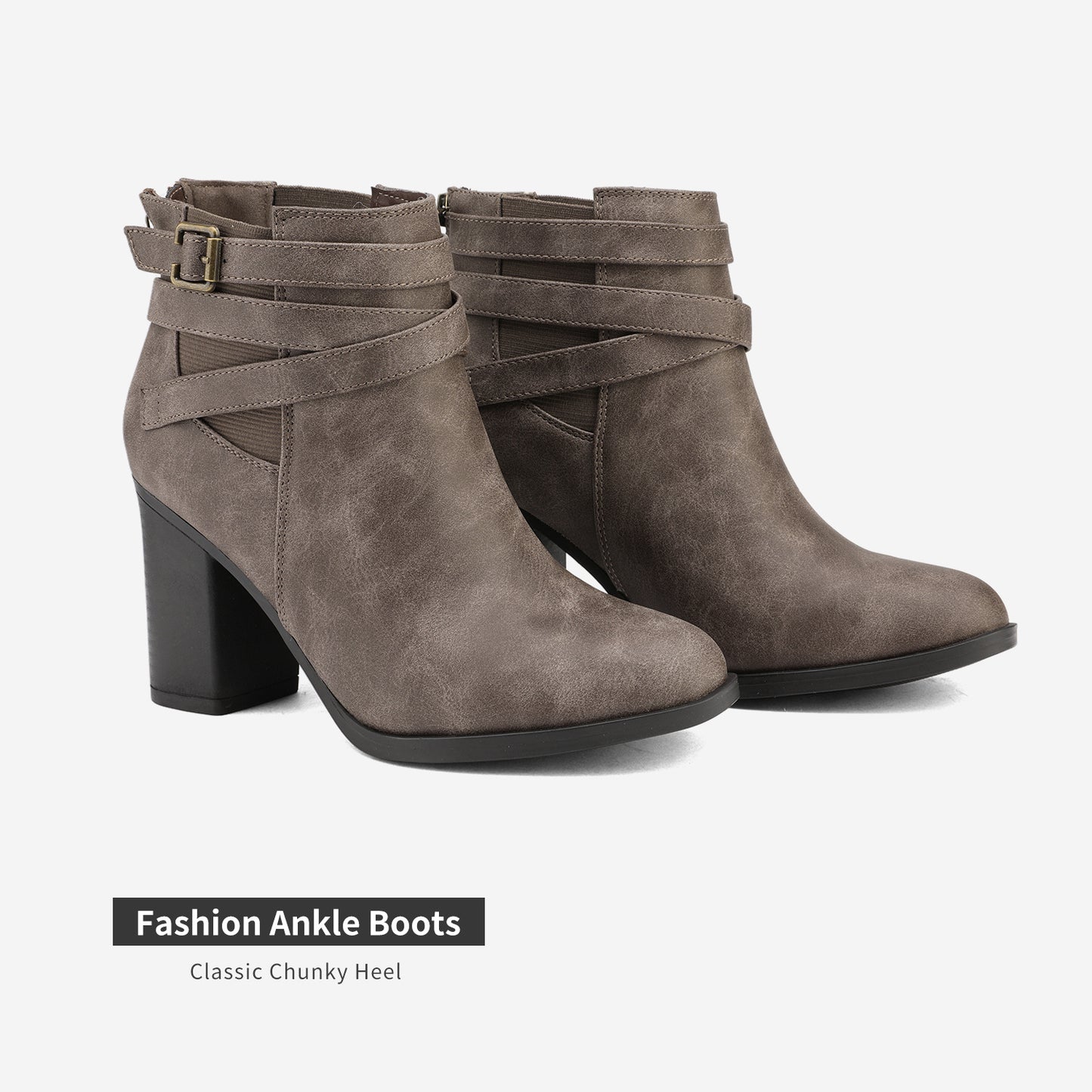 Women's Chunky High Heel Ankle Boots, Close Toe Fall Heeled Booties Shoes
