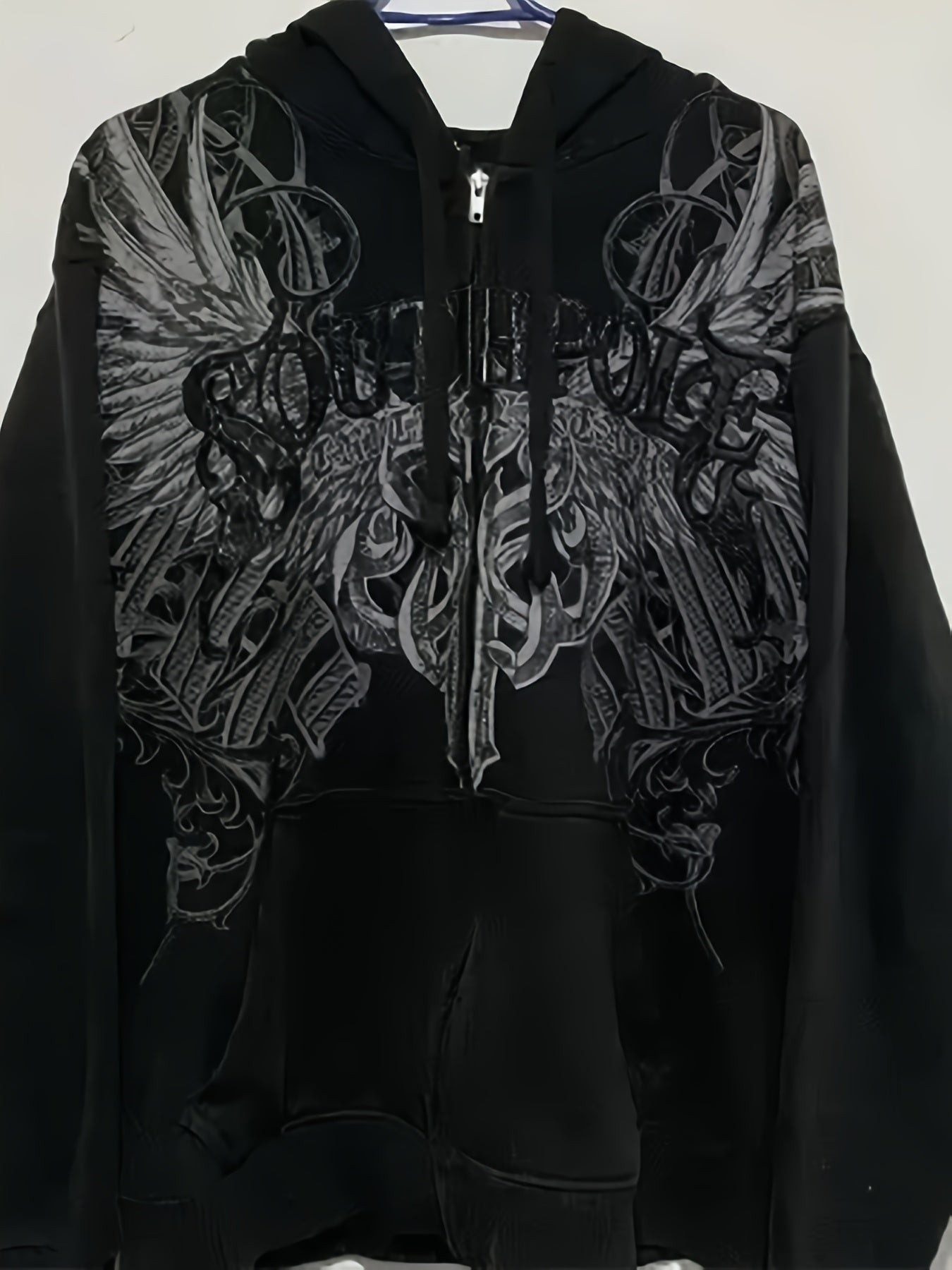 Y2K MMA Elite Zip Up Hoodie, Red Vintage Graphic Streetwear Jacket with Gothic Skull Wing Print, Full Zip Sweatshirt for Fall Winter, Unisex Hip Hop  Style Hoodie for Teens Men Women Couples, American Aesthetic Fashion Outerwear