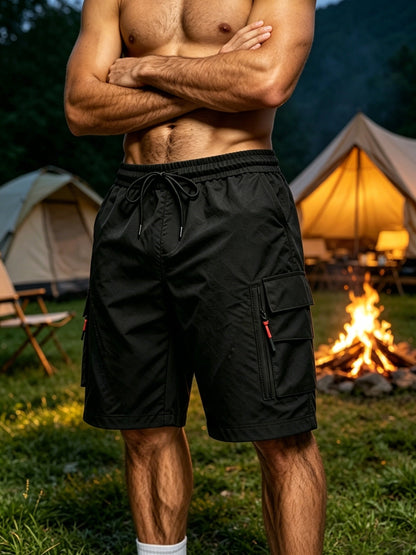 Men's 4pcs Quick Dry Cargo Shorts, High Quality Multi-Pocket Outdoor Shorts, Elastic Waist Utility Shorts for Hiking, Camping & Daily Wear, Lightweight Breathable Fabric