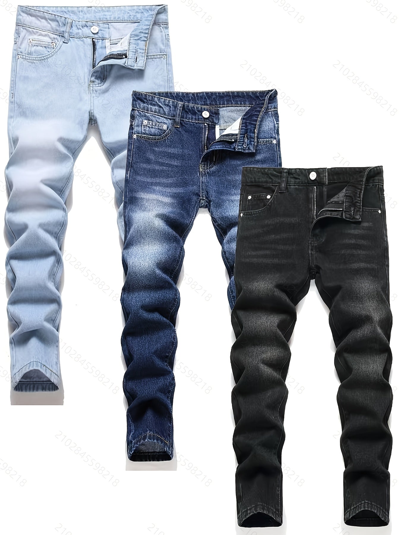 3pcs Of Jeans] Boys' Retro Distressed P'd Slim Fit Washed Denim Jeans, Boys' Casual Multi Piece Jeans, All Season Collectio