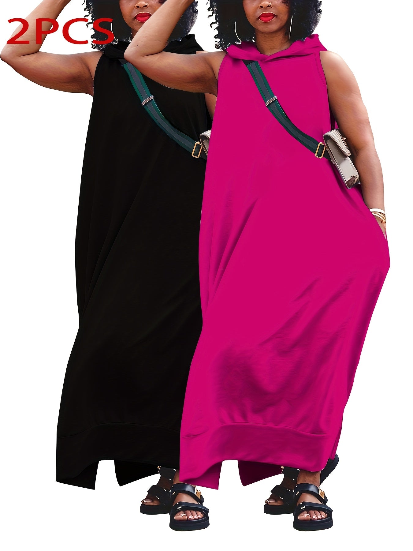Black+gray Polyester Long-Sleeve Sleeveless Dress - product view 3