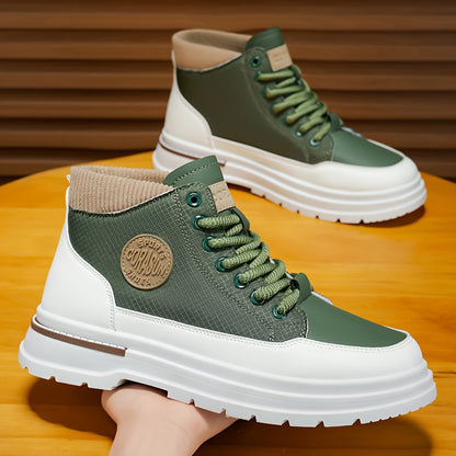 Men'S High-top Casual Sports Shoes, Durable PU Soles, Breathable Fabric Linings, Lacing, All-season Sports And Casual Style, Suitable For Hiking, Mountaineering And Outdoor Shoes