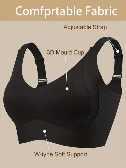 Plus-Size Wireless Women's Bra Suitable for Large Breasts - Full-Coverage Lift & Push-Up Underwire-Free Bust Enhancer with Adjustable Straps, Removable Pads, Seamless Smoothing Lingerie for Daily Wear & Special Occasions