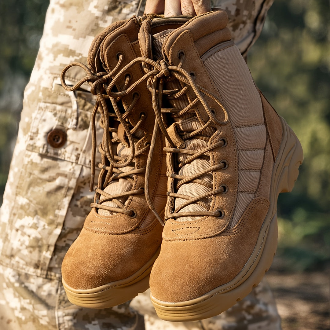 Men'S Hiking Boots Side Zipper Leather Motorcycle 9 Inch Tactical Combat Boots Non-Slip Lightweight Comfortable Breathable For Outdoor Terrain