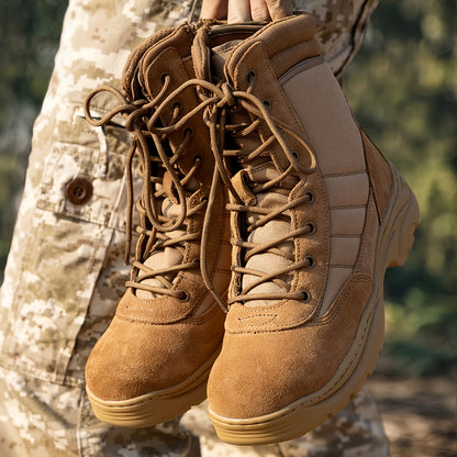 Men'S Hiking Boots Side Zipper Leather Motorcycle 9 Inch Tactical Combat Boots Non-Slip Lightweight Comfortable Breathable For Outdoor Terrain