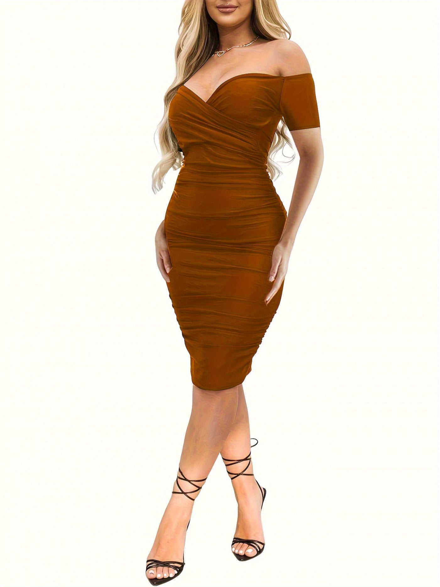 Women's Burgundy V-Neck High-Waist Midi Dress - product view 13