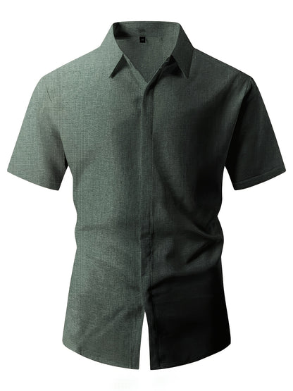 Men's Plus Size Double Placket Short Sleeve High Quality Shirt, Suitable for All Seasons, Home Short Sleeve Turn Collar Shirt, PLUS SIZE