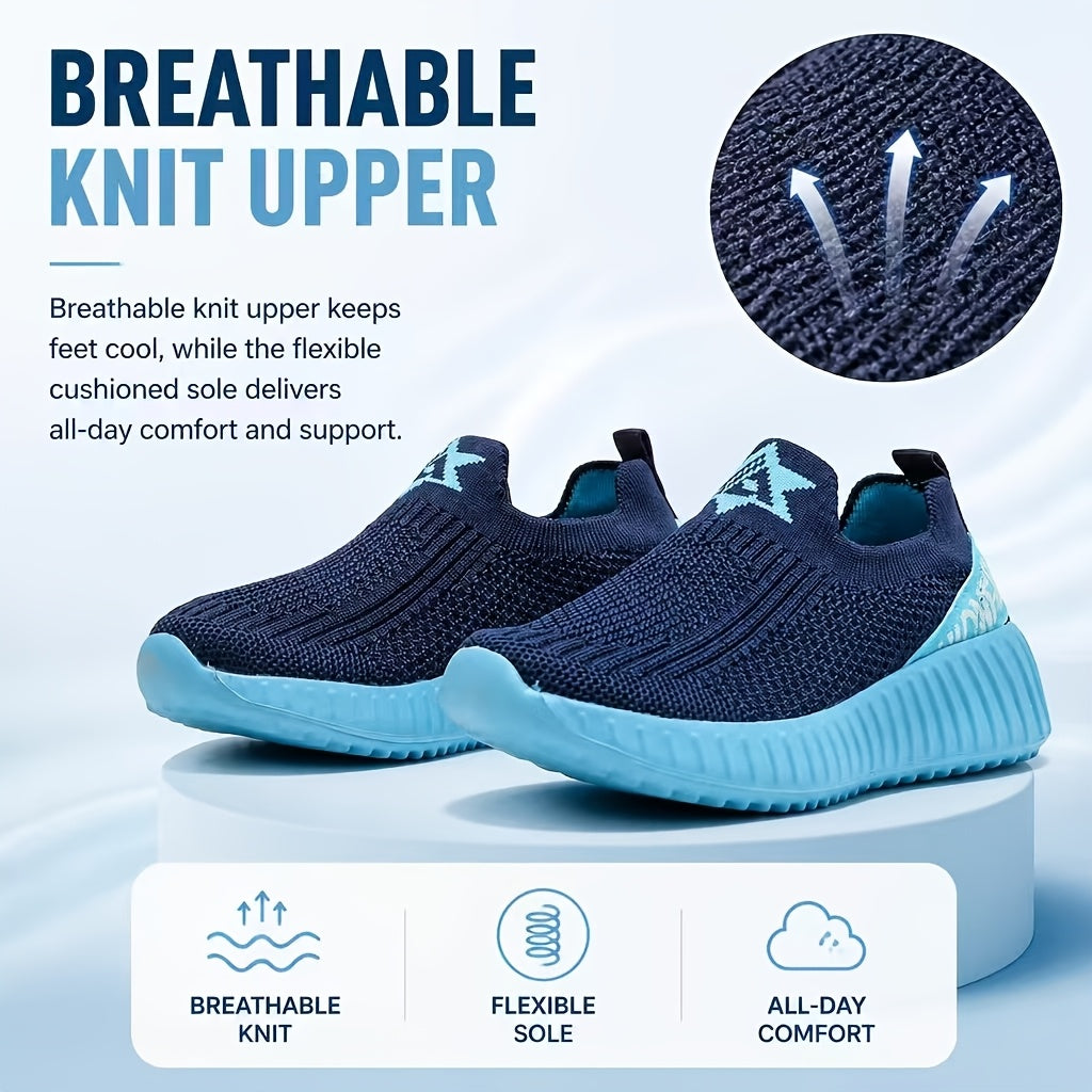 Boys' & Girls' Slip- Breathable Outdoor Sneakers - Lightweight Mid-Top Training Shoes with Cushioned Sole Suitable for Running,, Playground - Minimalist Athletic Footwear for Teen (No Laces Needed)