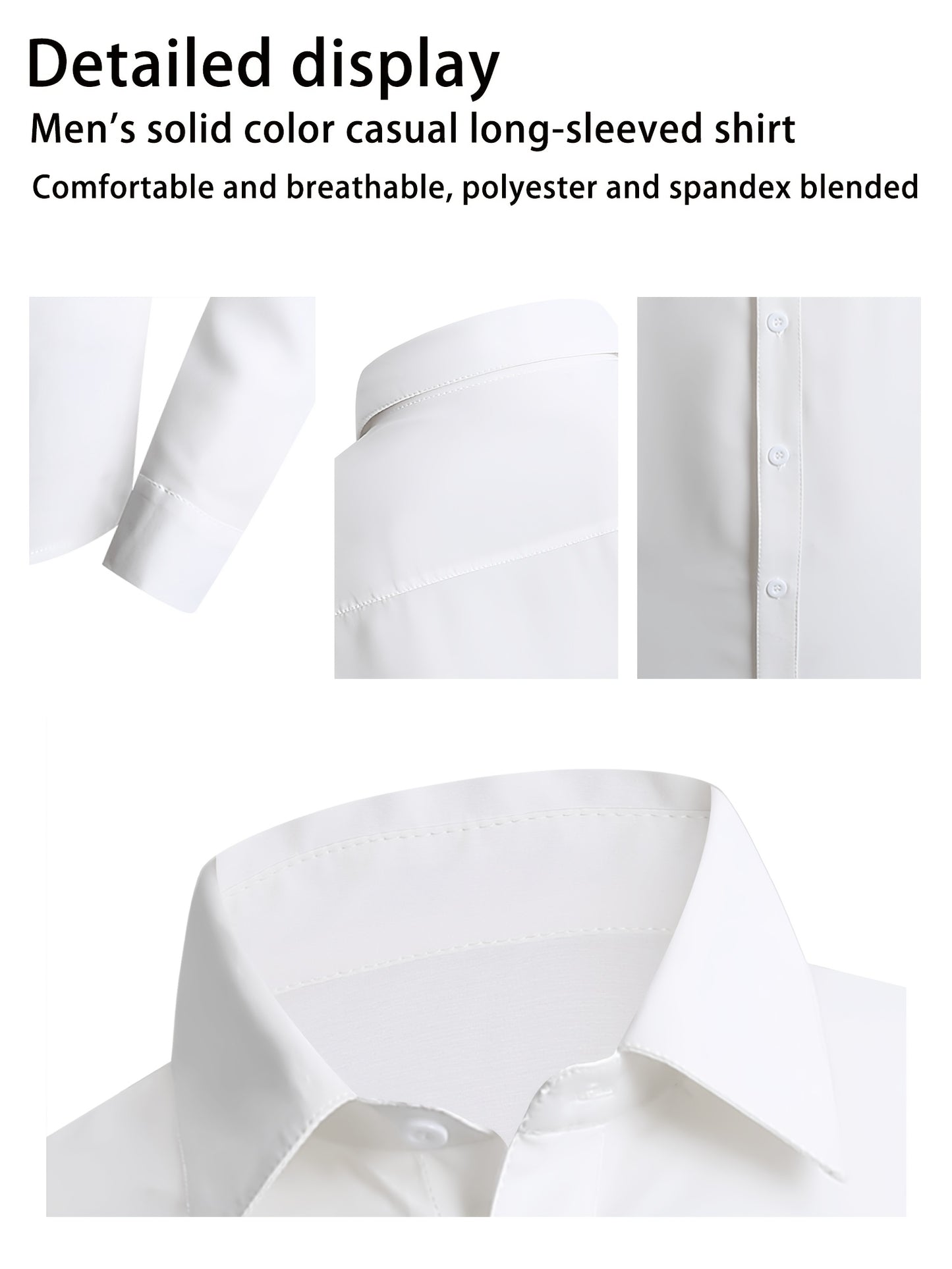 4pcs Men'S Formal Shirt Casual Shirt, Classic Button Up Long Sleeved Shirt, Solid Color Series, 97% Fiber, 3% Spandex, Skin Friendly And Breathable, Suitable For Business, Outdoor Leisure, Wedding Banquets, Dates, All Seasons
