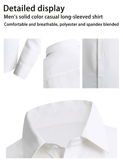 4pcs Men'S Formal Shirt Casual Shirt, Classic Button Up Long Sleeved Shirt, Solid Color Series, 97% Fiber, 3% Spandex, Skin Friendly And Breathable, Suitable For Business, Outdoor Leisure, Wedding Banquets, Dates, All Seasons