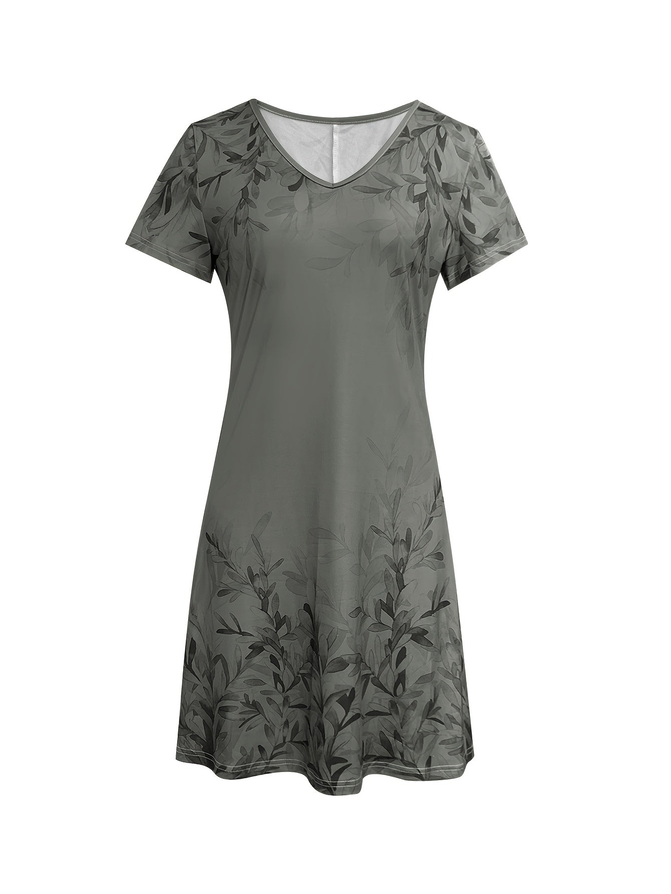 New Fashionable Retro Style Plant Printed Casual Short Sleeved Dress
