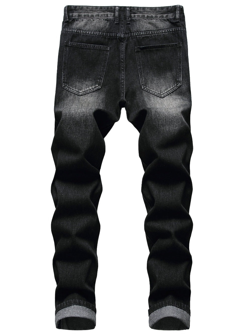 Men's Straight Leg Jeans - Black Denim Distressed
