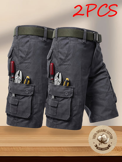 2-Pack Men'S New Multi-Pocket Work Shorts, 100% Pure Skin-Friendly And Breathable Fabric, Running, Travel, And Hiking Shorts, Wrinkle-Resistant And Durable Shorts
